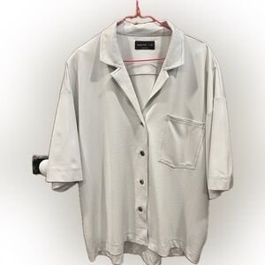 Babaton Men's Casual Light Gray Button Down Bowling Shirt